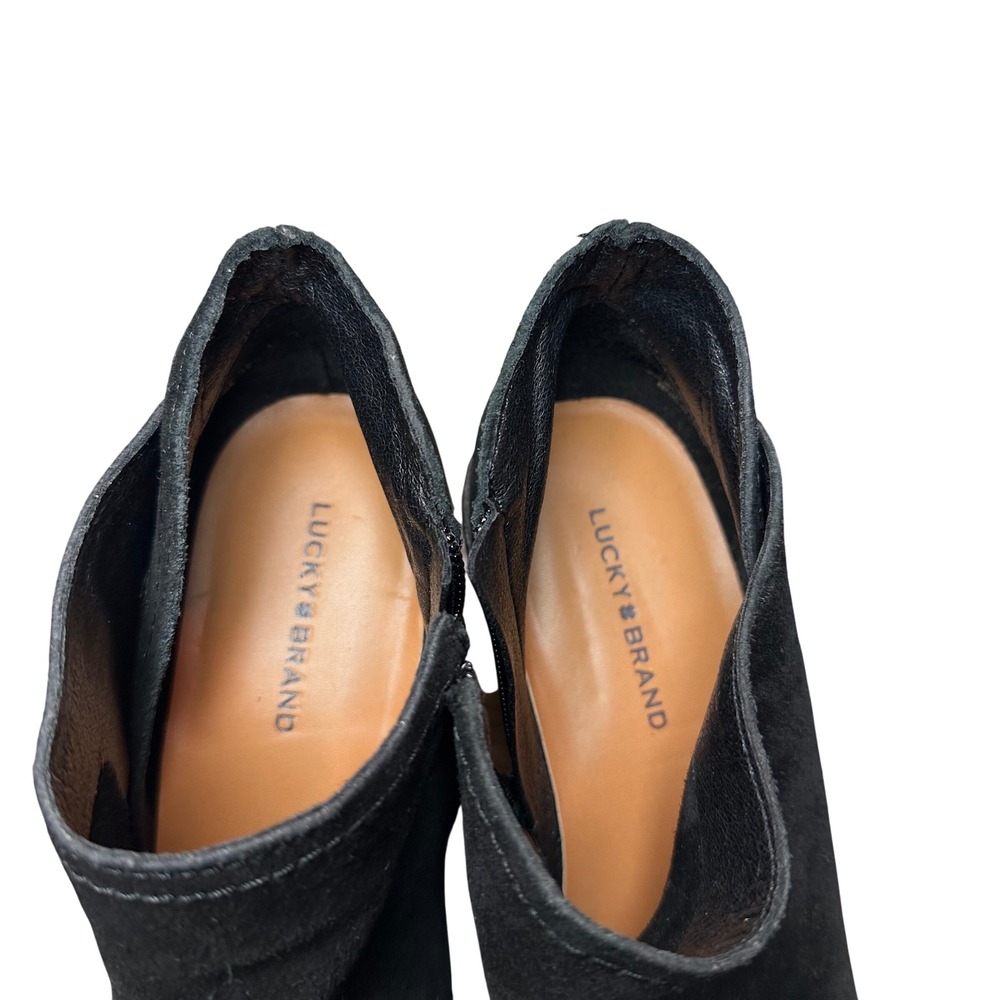 Lucky Brand Womens Black Suede Wedge‎ Ankle Boots Side Zip Almond Toe 8M - Picture 5 of 9
